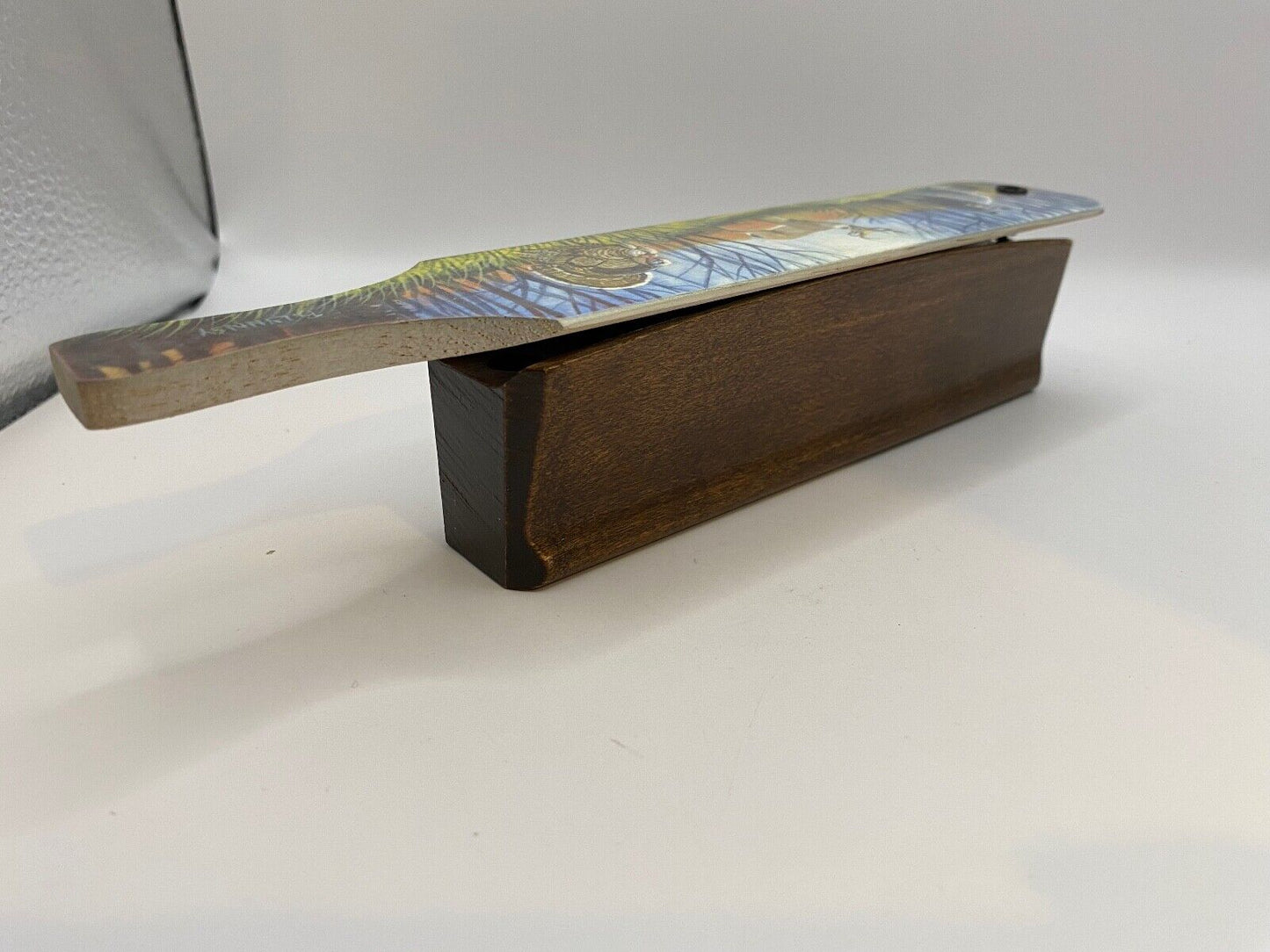 Wooden Amish Crafted Painted Lid Turkey Box Call - Turkey Scene