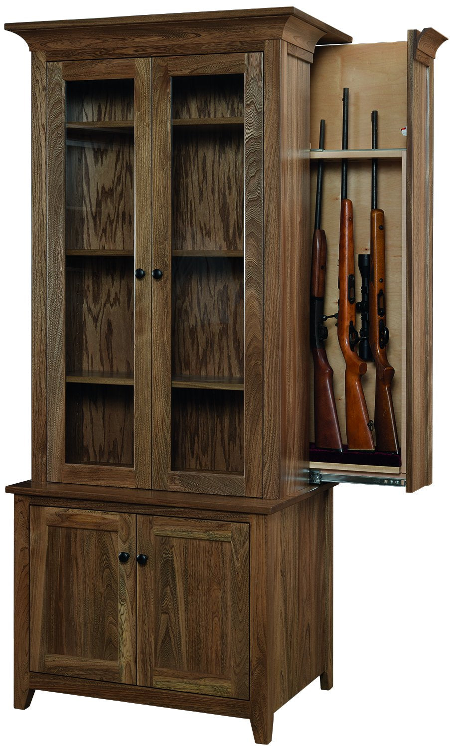 7 Gun Deluxe Bookcase With Hidden Gun Cabinet And Glass Doors - Amish ...