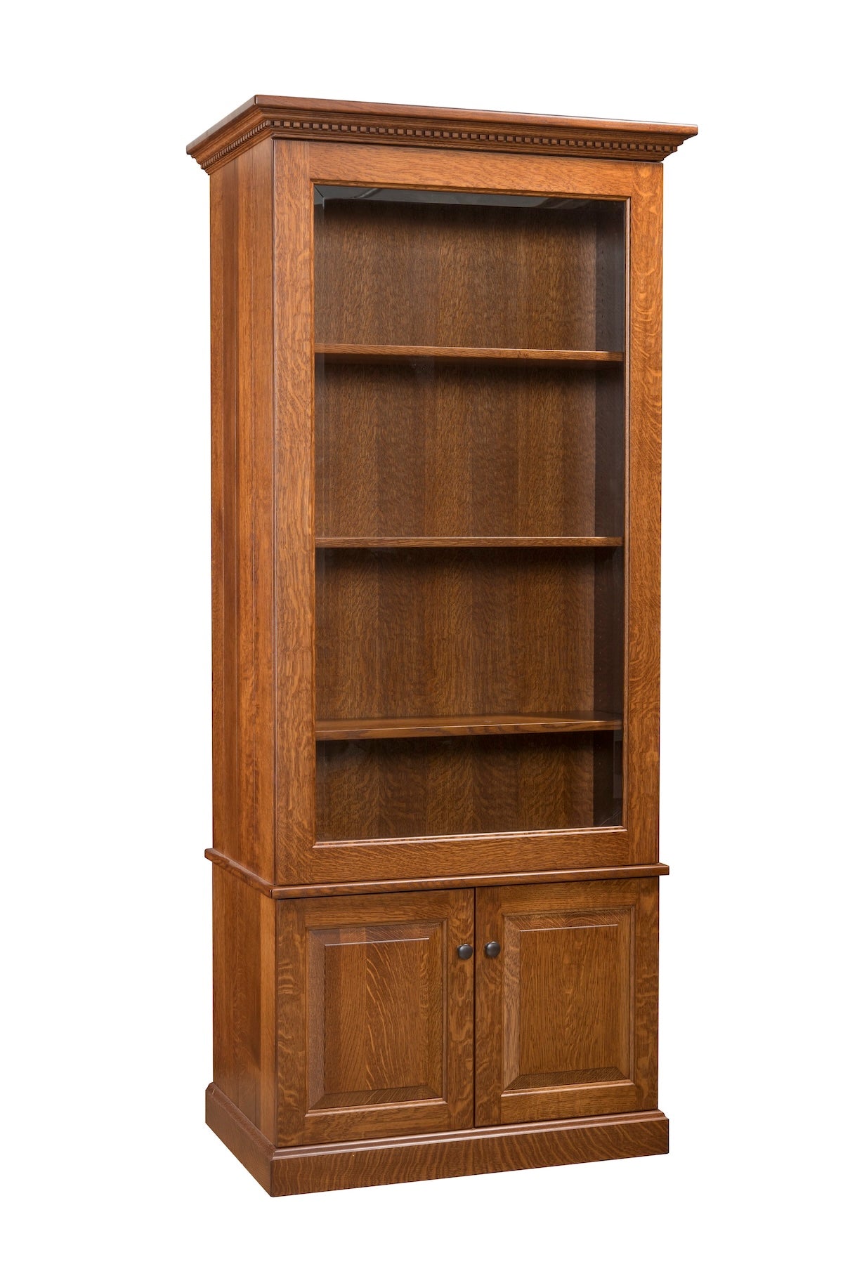 7 Gun Bookcase / Curio with Hidden Gun Cabinet and Slider Glass Door and Dentil Trim