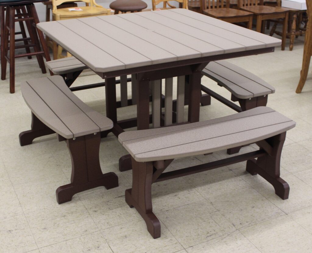 Poly 44″ Square Regular Height Table and Curved Bench Set