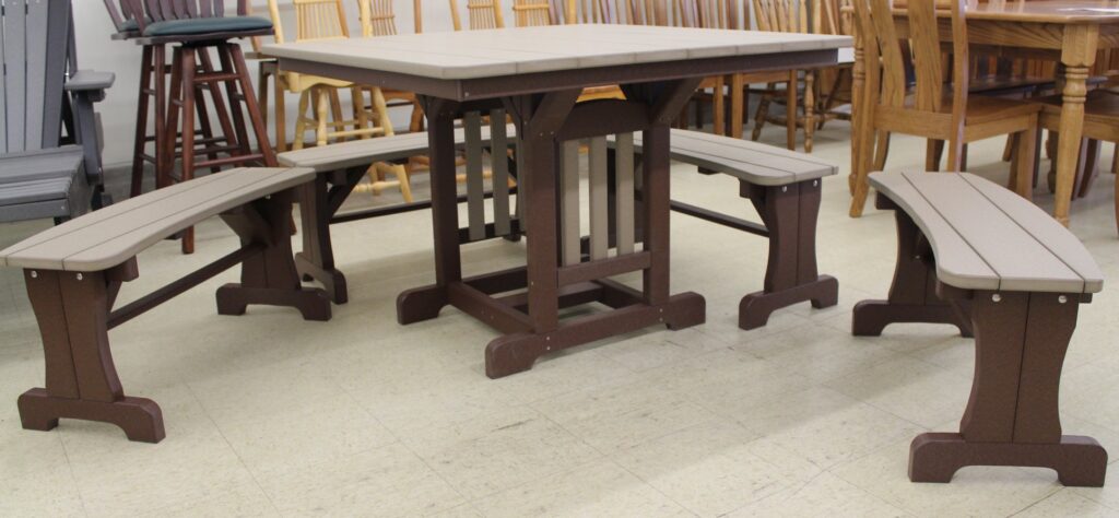 Poly 44″ Square Regular Height Table and Curved Bench Set