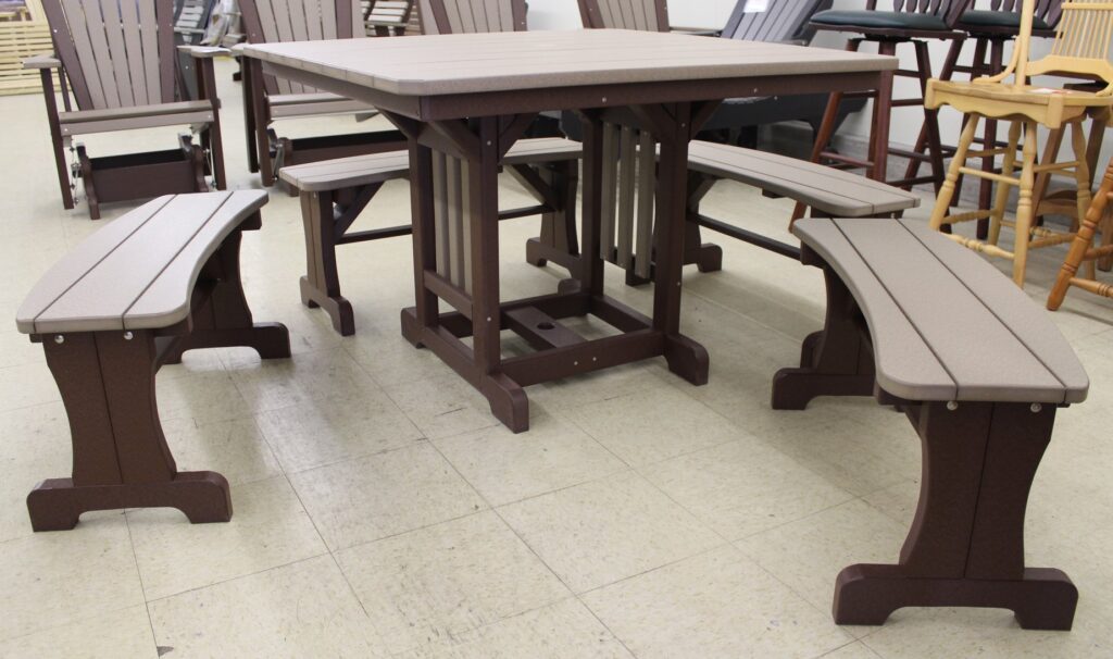 Poly 44″ Square Regular Height Table and Curved Bench Set