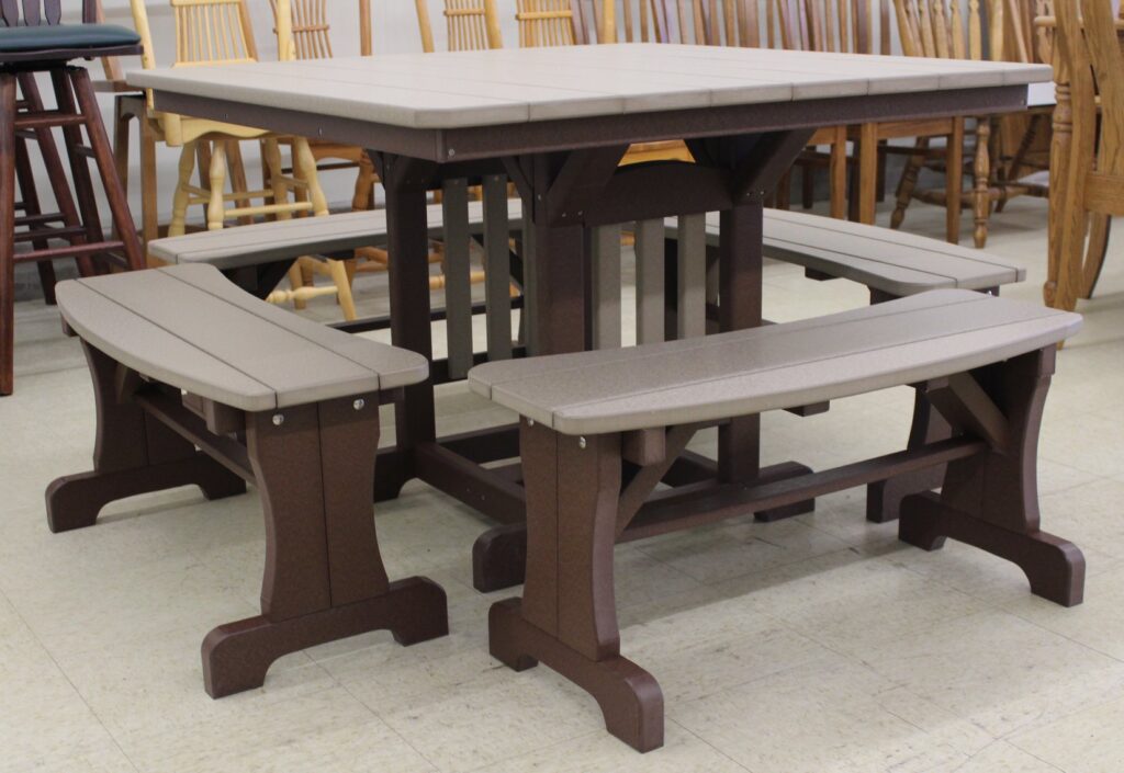 Poly 44″ Square Regular Height Table and Curved Bench Set