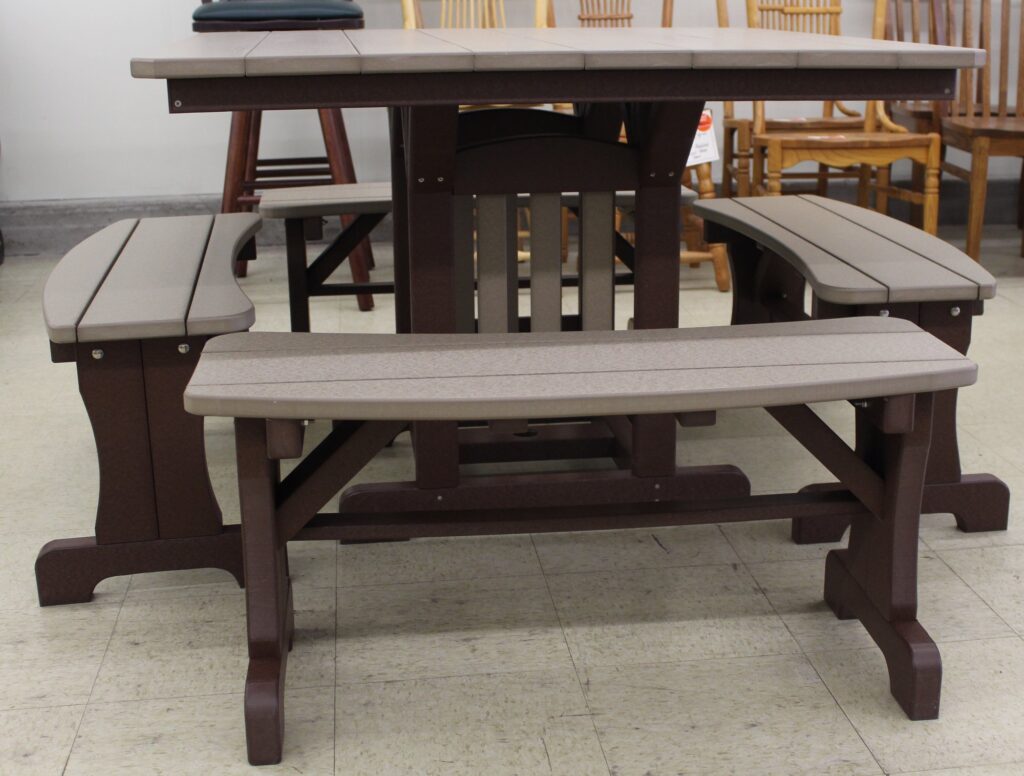Poly 44″ Square Regular Height Table and Curved Bench Set