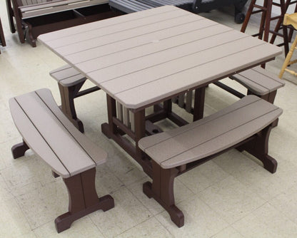 Poly 44″ Square Regular Height Table and Curved Bench Set