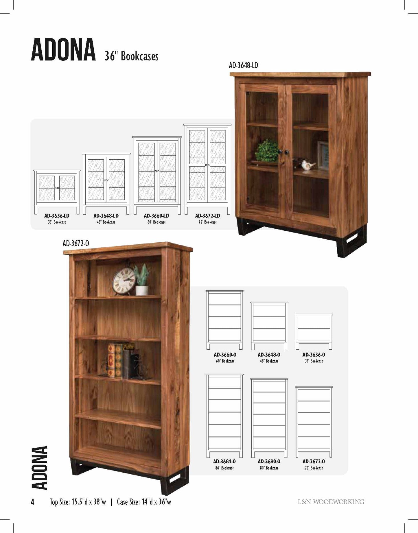 Adona 36" Bookcase With Top and Bottom Doors