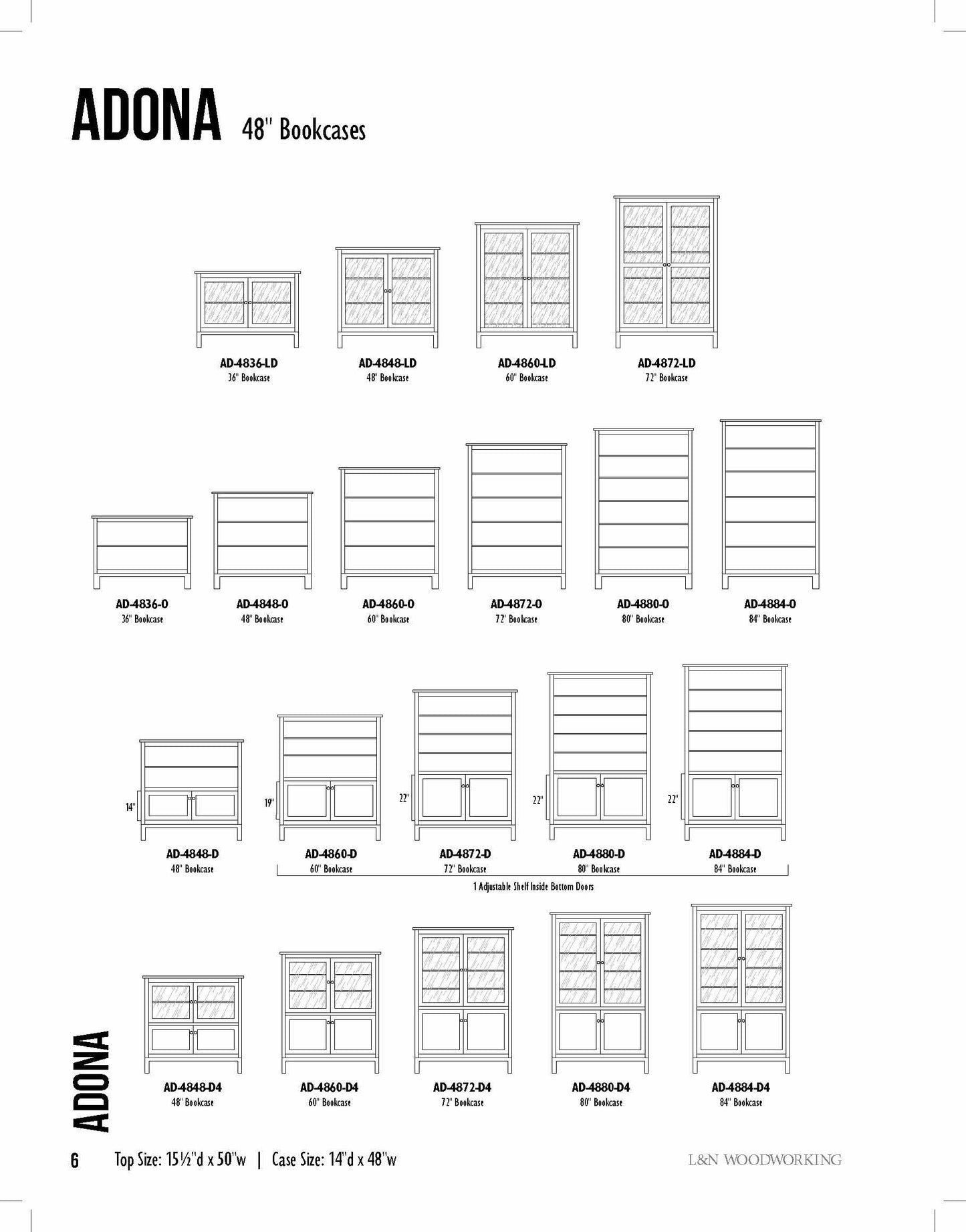 Adona 36" Bookcase With Top and Bottom Doors