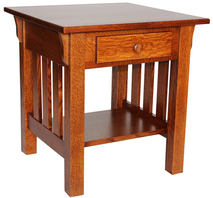 Wide Slat 22" Mission End Table With Drawer