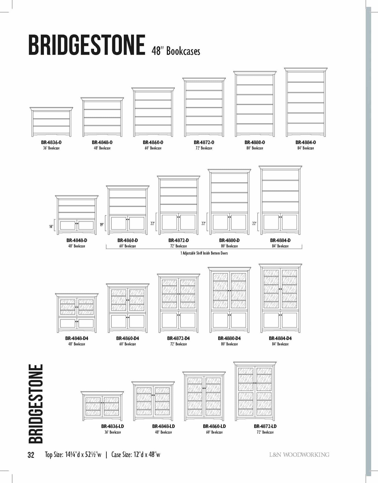 Bridgestone  36" Bookcase With Top and Bottom Doors