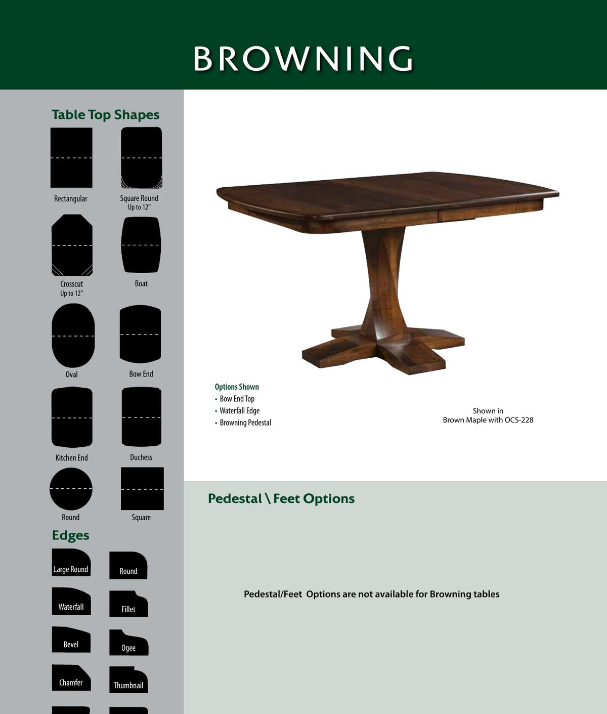 Browning Single Pedestal Table catalog page