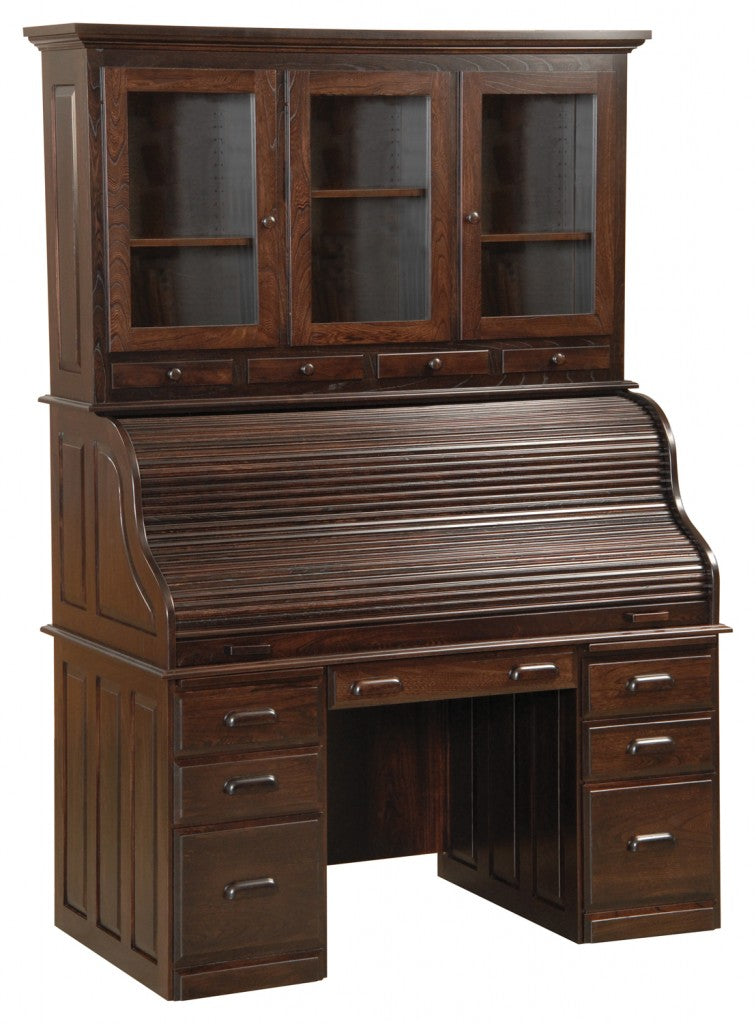 60″ Computer Deluxe Rolltop Desk With Hutch – Amish Traditions