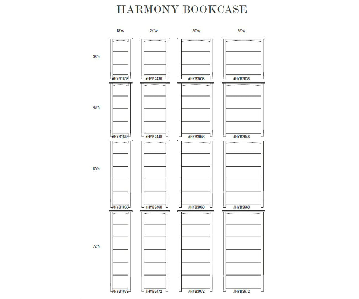 30"–36"W Harmony Bookcase – 17"D