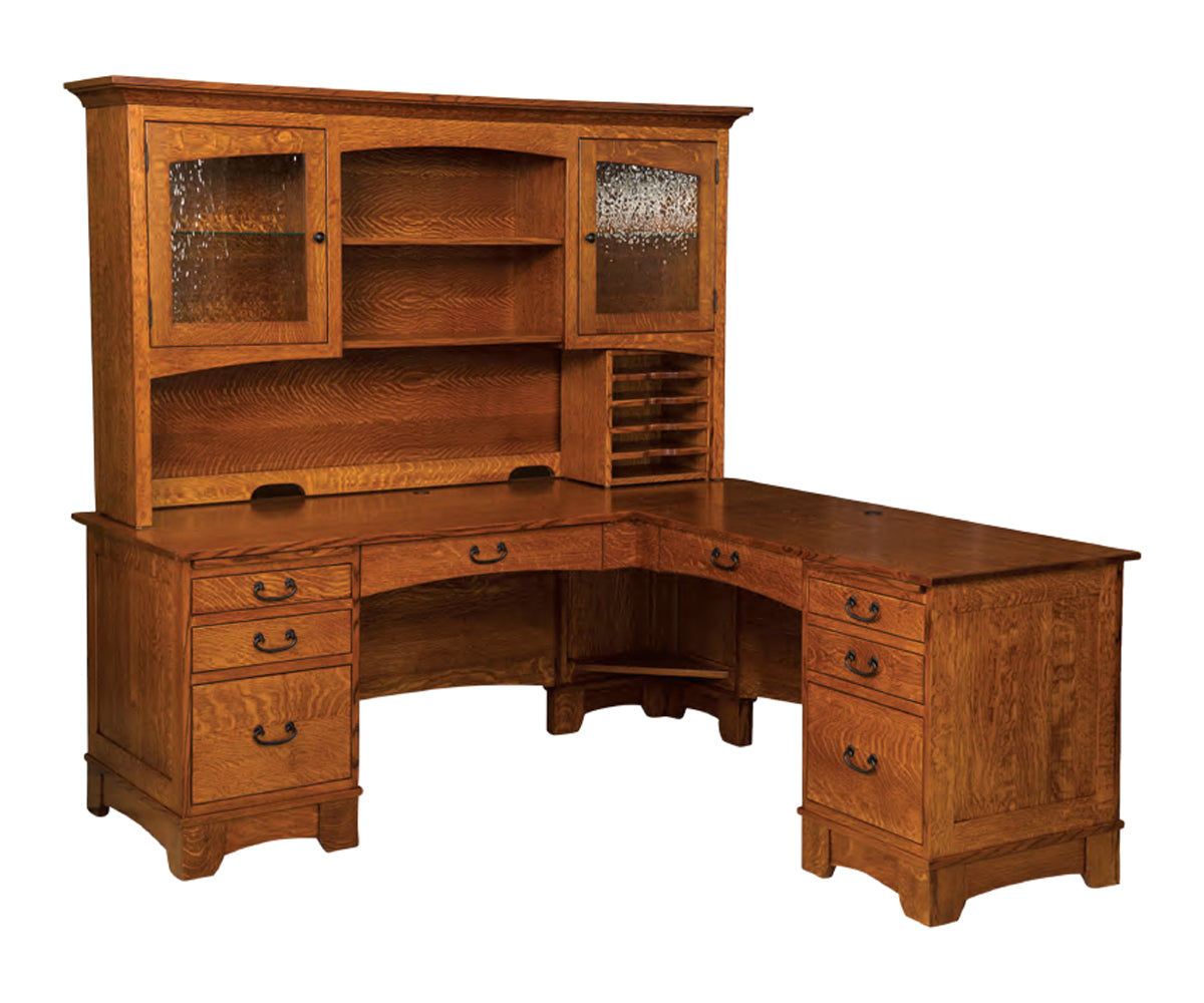 72" Noble Mission L Desk with Optional Hutch and Paper Organizer
