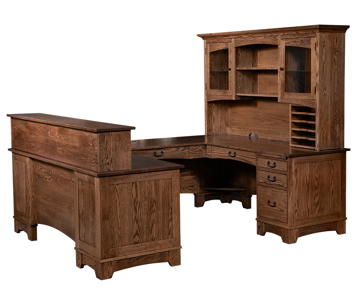 Noble Mission U Desk w/ Hutch, Paper Organizer, and Patron Top Organizer