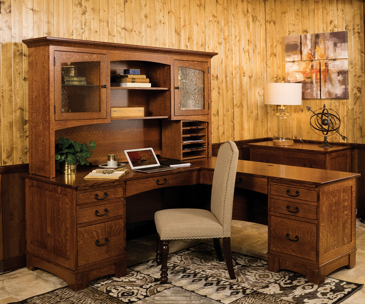 72" Noble Mission L Desk with Optional Hutch and Paper Organizer