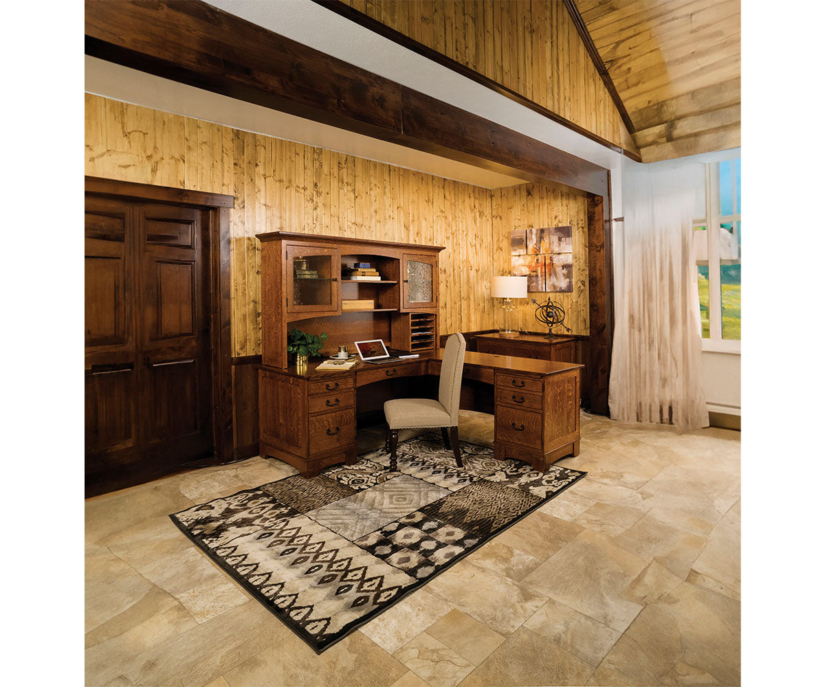 72" Noble Mission L Desk with Optional Hutch and Paper Organizer
