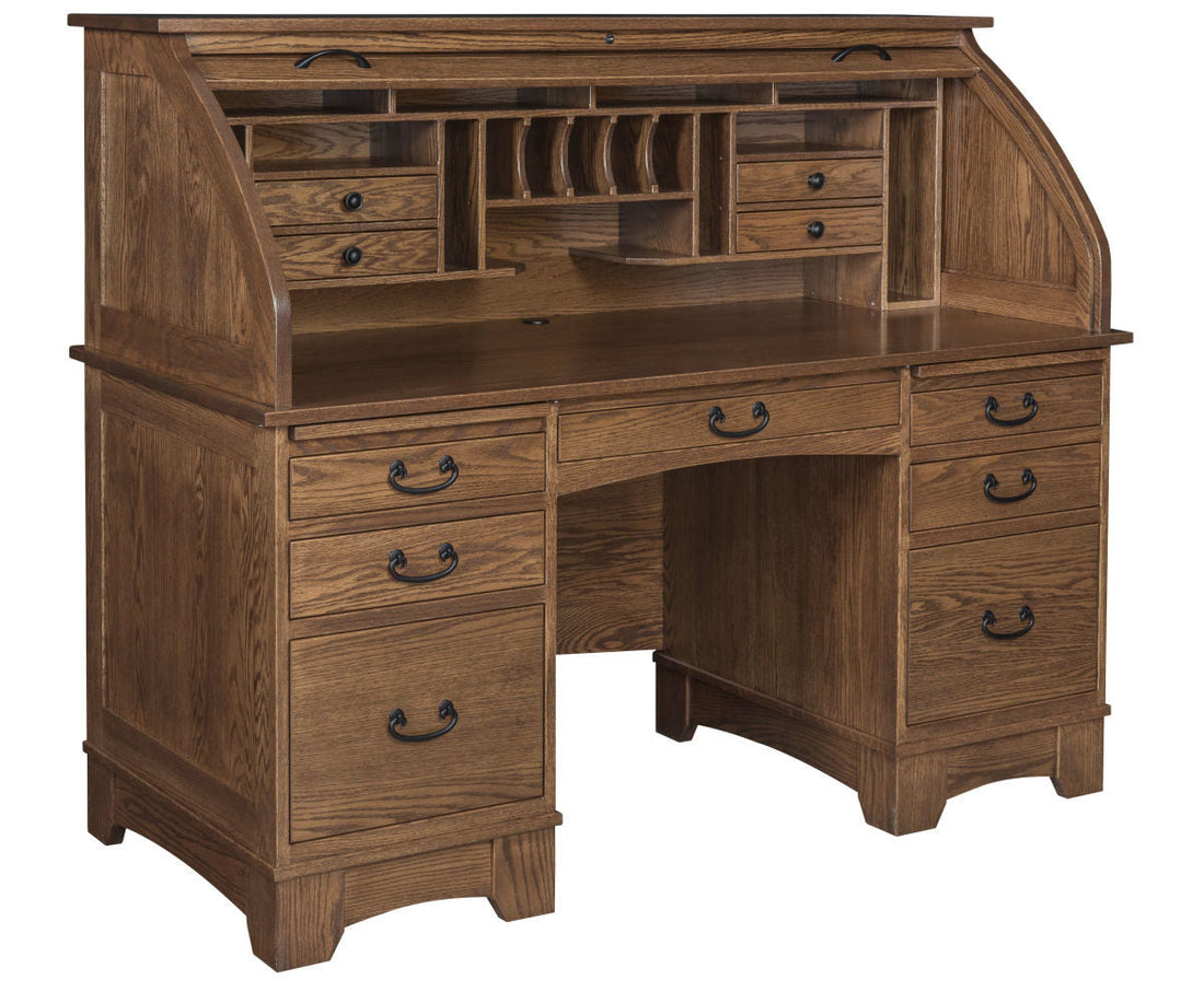 60" Noble Mission Rolltop Desk with Optional Hutch