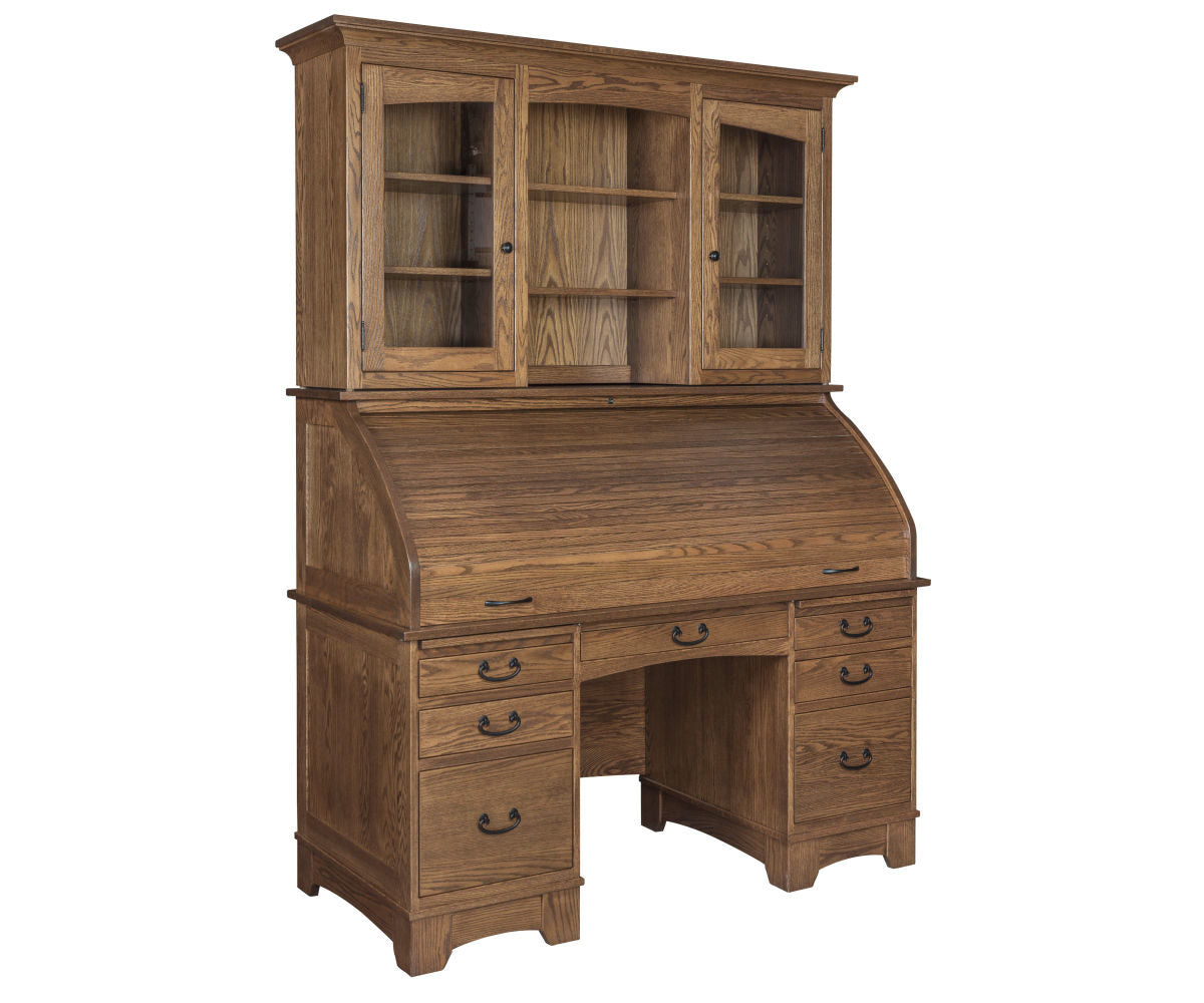 60" Noble Mission Rolltop Desk with Optional Hutch