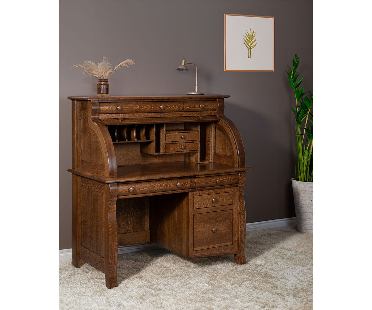 Castlebury Single Pedestal Rolltop Desk – 48W”