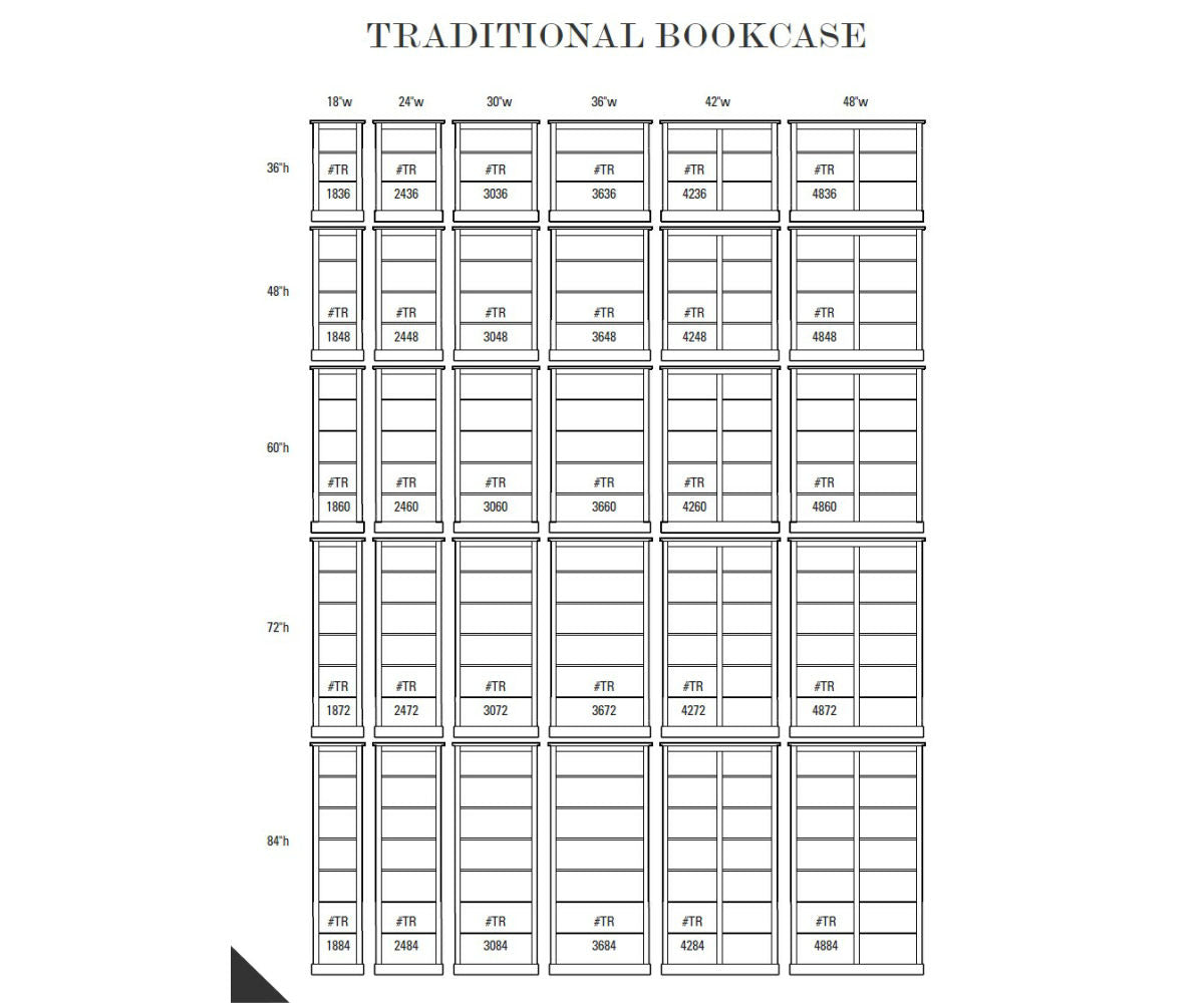 30"–36"W Traditional Bookcase – 15"D
