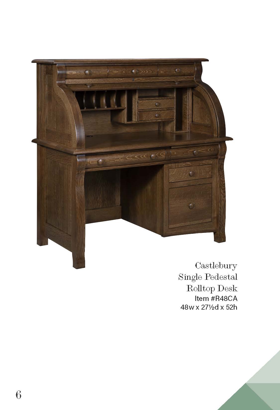 Castlebury Single Pedestal Rolltop Desk – 48W”