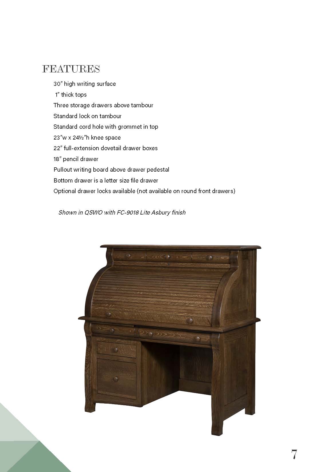Castlebury Single Pedestal Rolltop Desk – 48W”