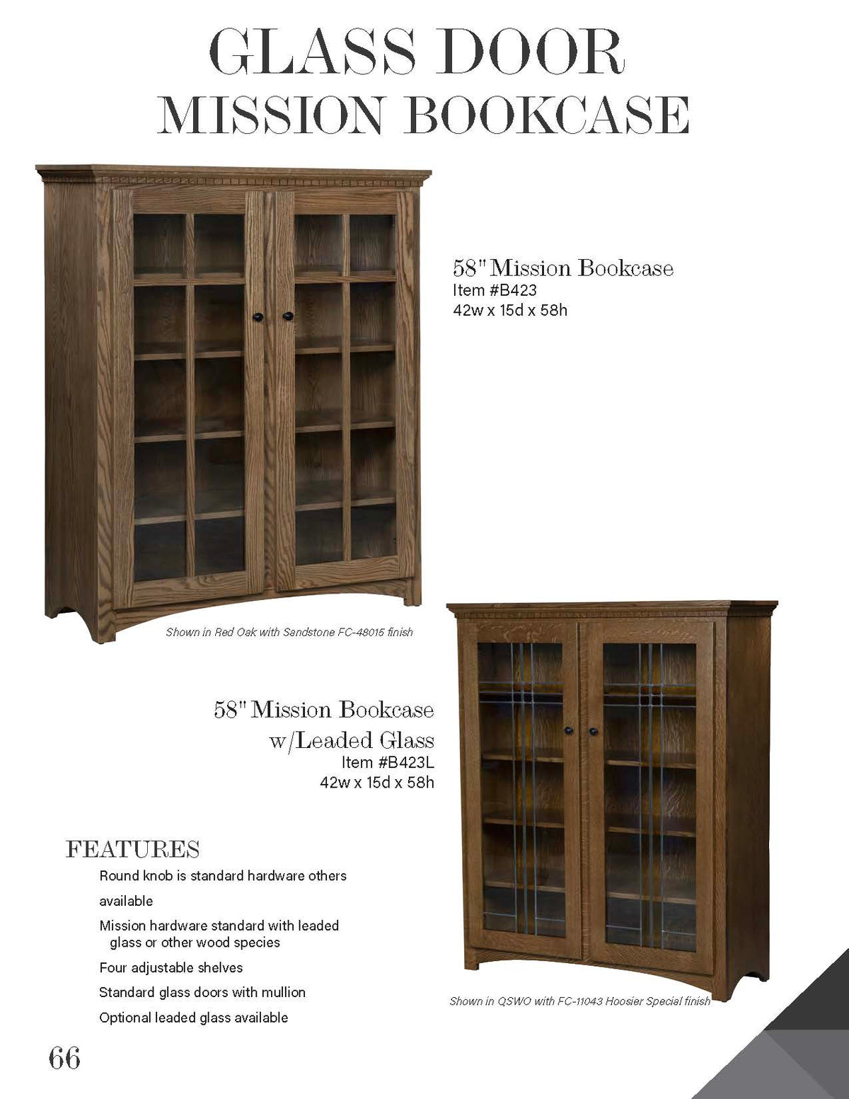58" Mission Bookcase with Glass Doors