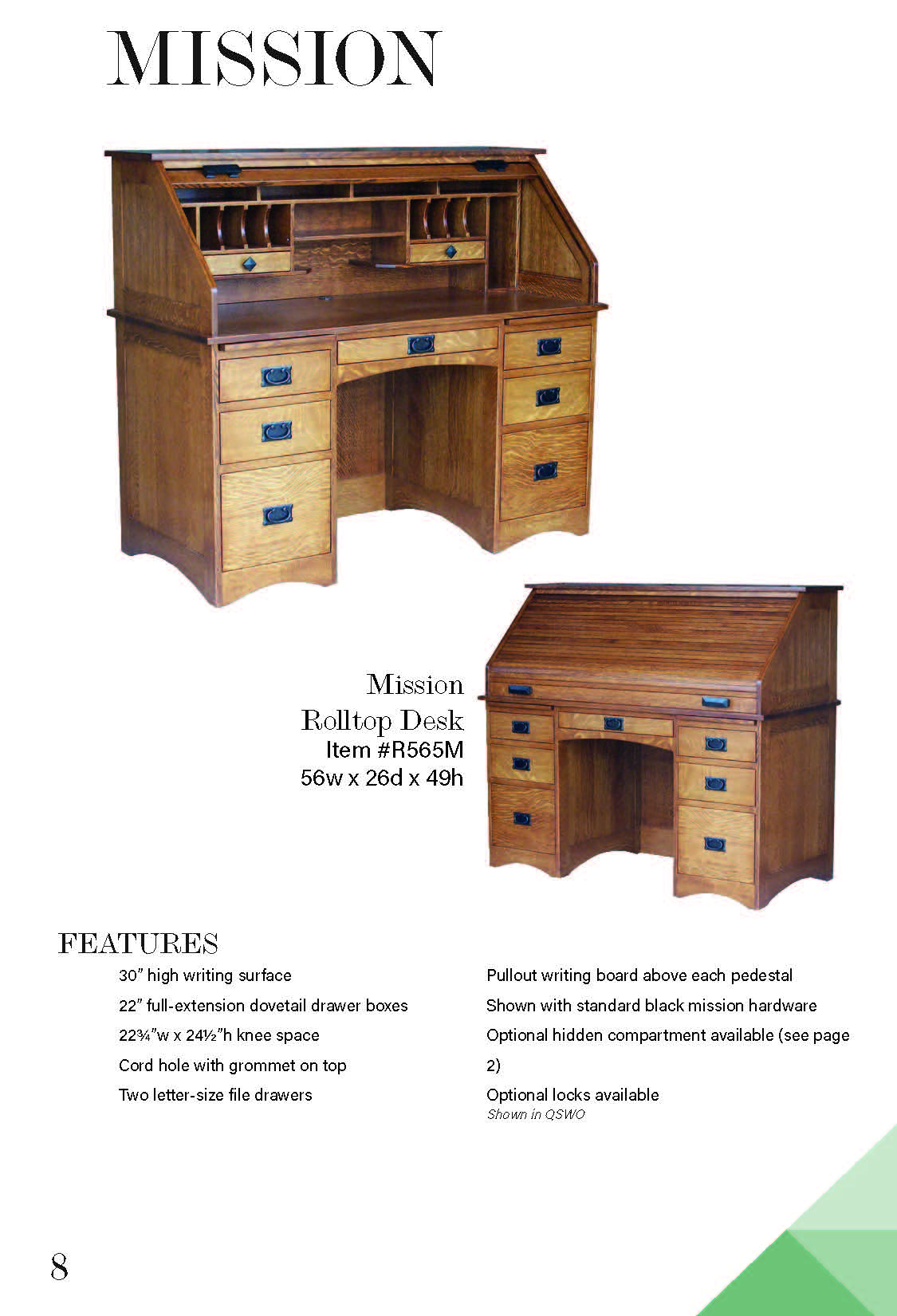 Mission Rolltop Desk – 56W”