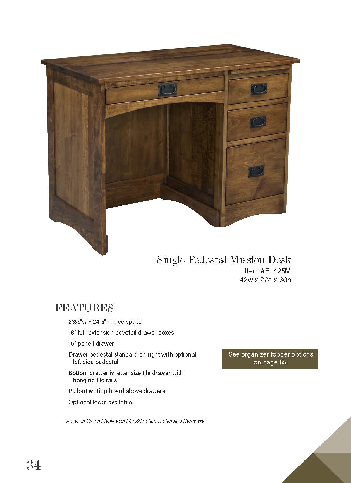Single Pedestal Mission Desk – 42W”