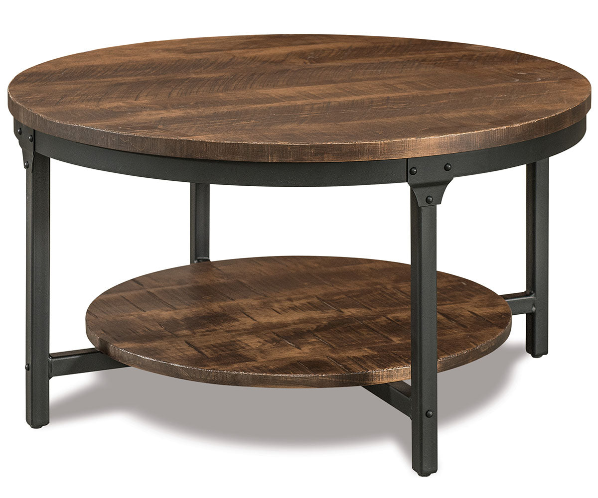 Houston 38" Round Steel/Wood Solid Top Coffee Table W/Shelf