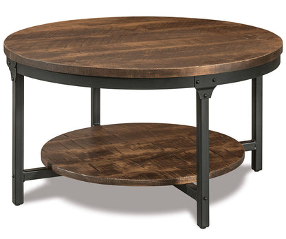 Houston 38" Round Steel/Wood Solid Top Coffee Table W/Shelf