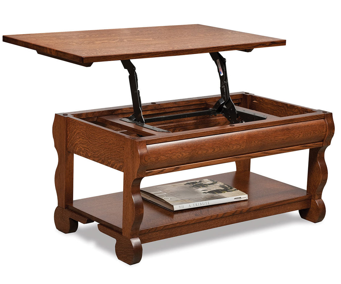 Old Classic Sleigh Open Lift Top Coffee Table W/Counter Weight