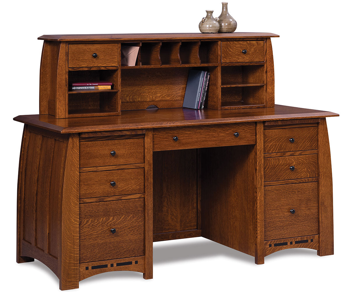 Boulder Creek Double Pedestal 7 Drawer Desk W/2 Drawer Desk Topper ...
