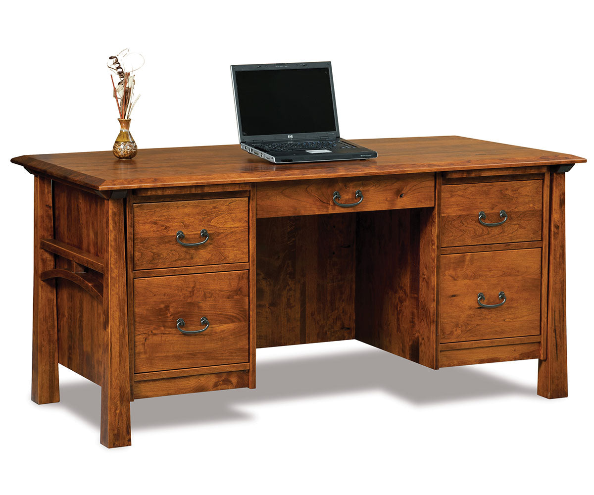 Artesa Double Pedestal 5 Drawer Desk W/Finished Backside & Curved Top