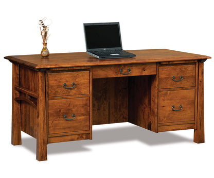 Artesa Double Pedestal 5 Drawer Desk W/Finished Backside & Curved Top