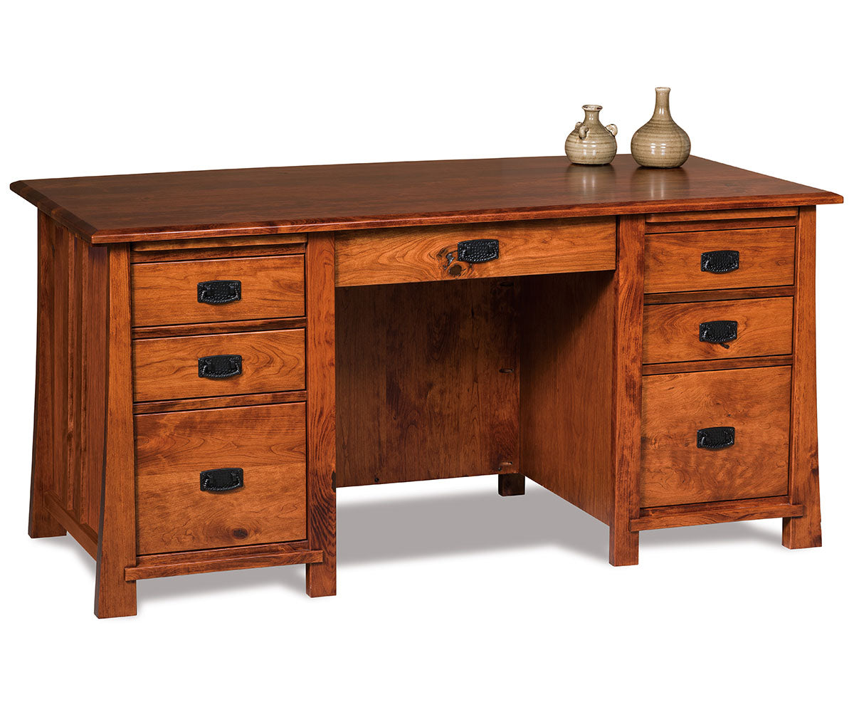 Grant Double Pedestal 7 Drawer Desk W/Finished Backside & Curved Top