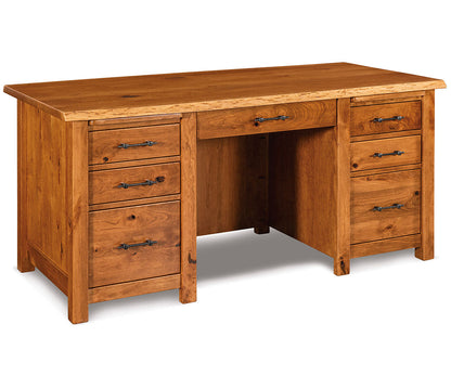 Timbra Double Pedestal 7 Drawer Desk w/Finished Backside & Live Edge Top