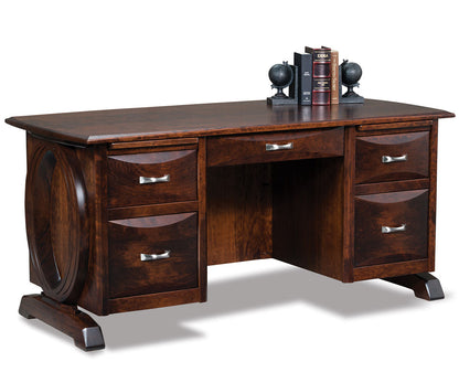 Saratoga Double Pedestal 5 Drawer Desk W/Finished Backside & Curved Top