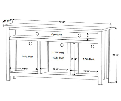 Boulder Creek 3 Door Media Stand W/Opening – 71″W