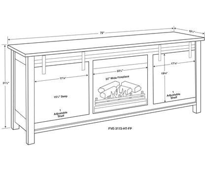 Houston 2 Door Media Stand W/Fireplace