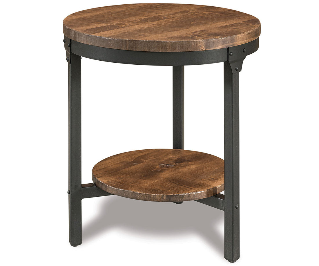 Houston 22" Round Steel/Wood End Table W/Shelf