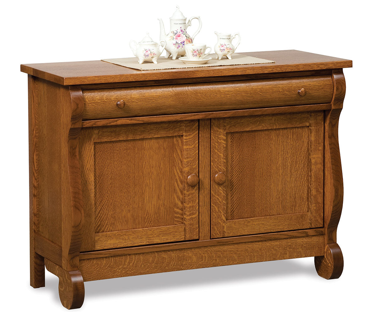 Old Classic Sleigh Enclosed Sofa Table W/Drawer, Doors & Shelf