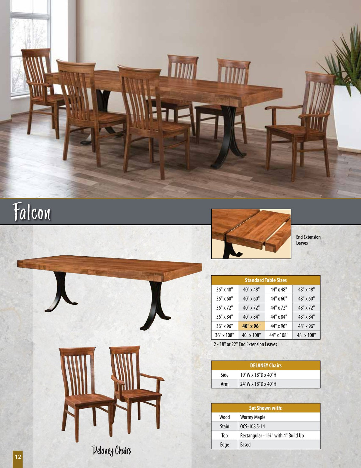 Falcon Saw-Marked Farmhouse Table catalog page