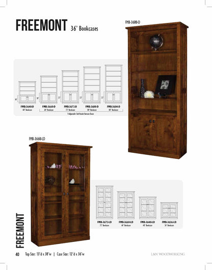 Freemont Mission 36" Bookcase With Full Length Glass Doors