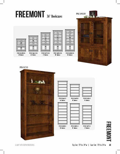 Freemont Mission 36" Bookcase With Full Length Glass Doors