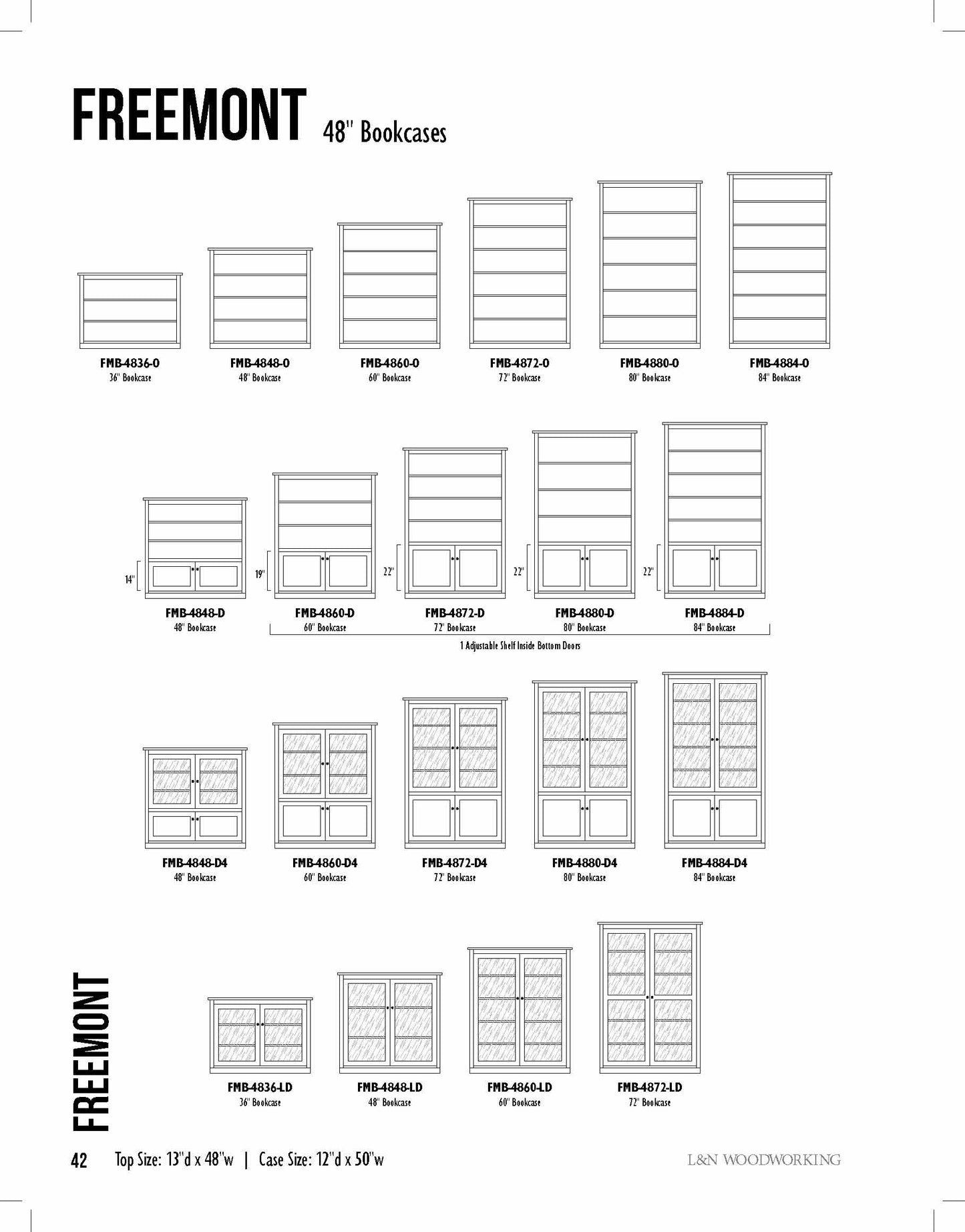 Freemont Mission 36" Bookcase With Full Length Glass Doors