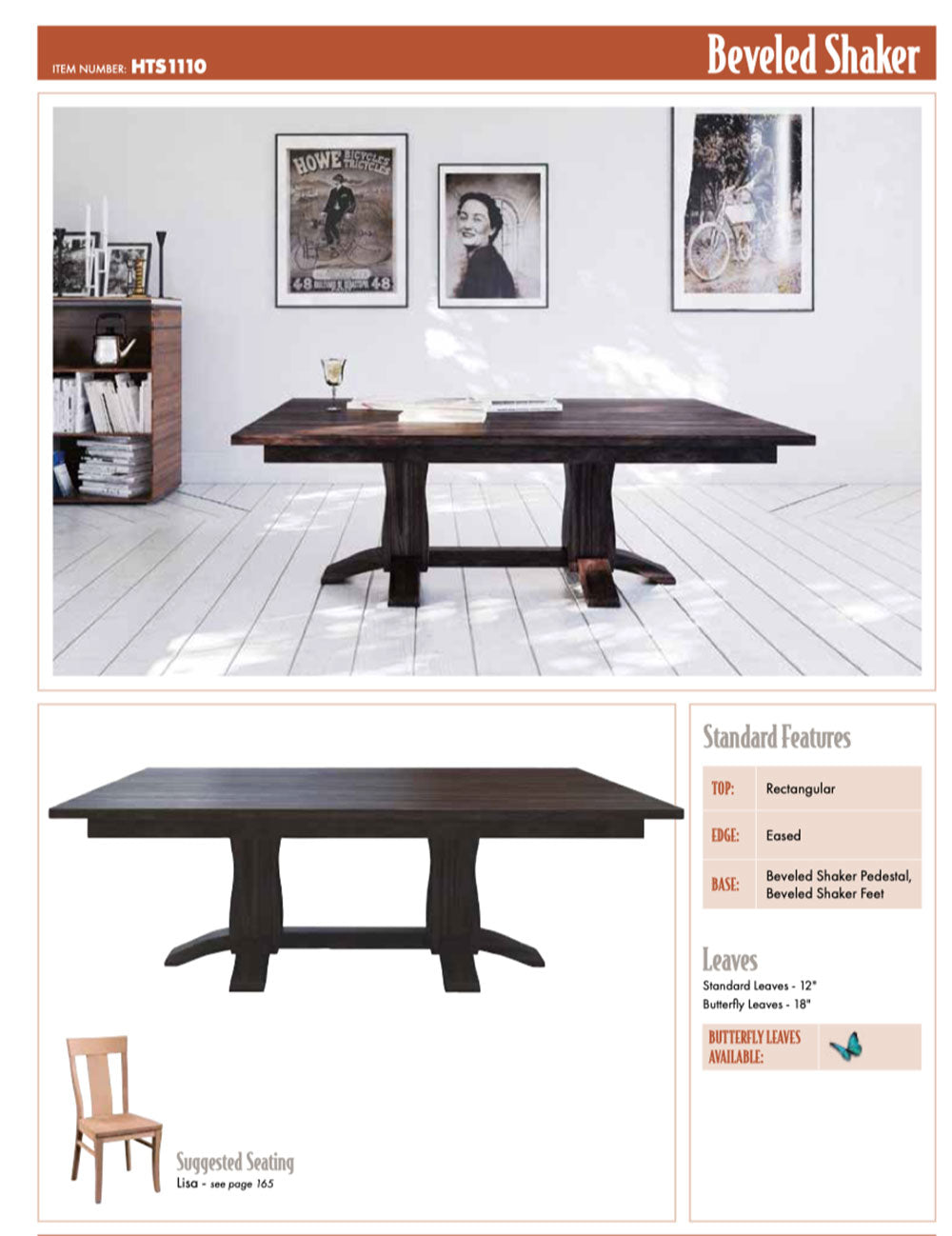 Beveled Shaker Double Pedestal Table