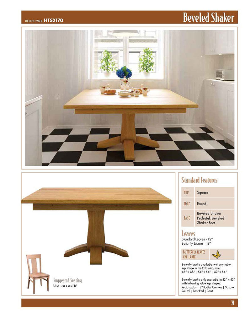 Beveled Shaker Single Pedestal Table