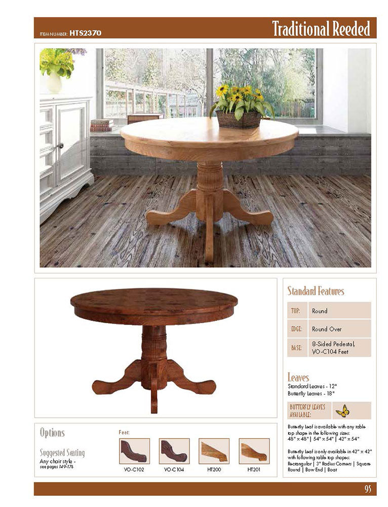 Traditional Reeded Single Pedestal Table