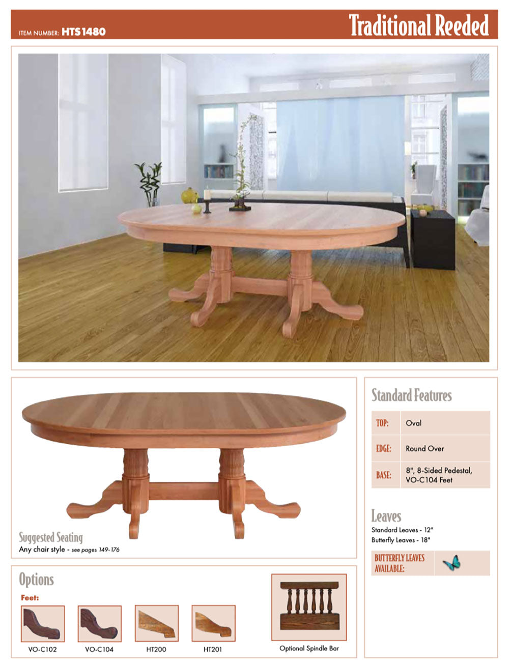 Traditional Reeded Double Pedestal Table